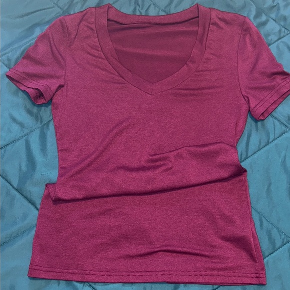Purple V-Neck Slim Fit Short Sleeved Top - Picture 7 of 8